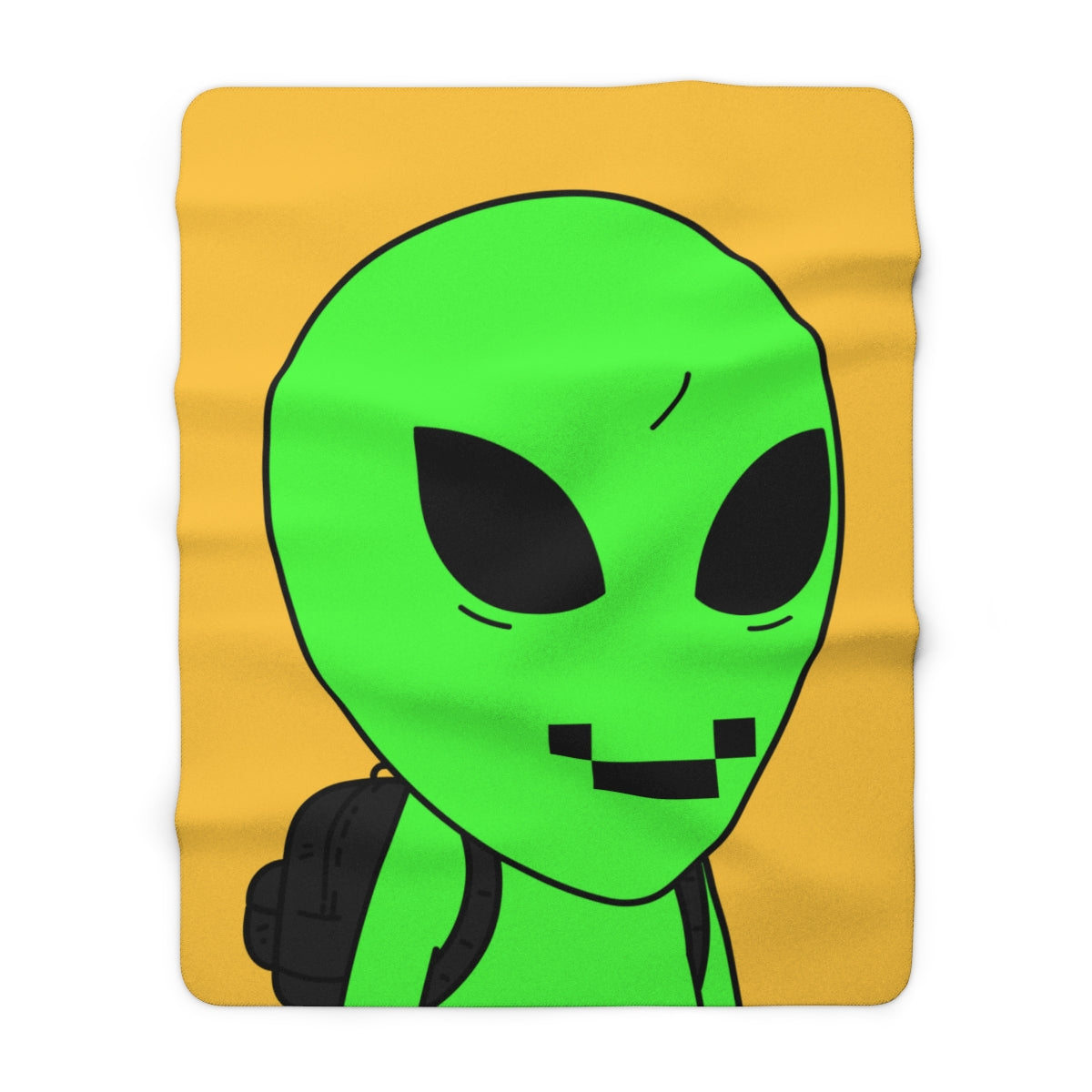 Green Alien Visitor Digital Face Black Backpack Sherpa Fleece Blanket