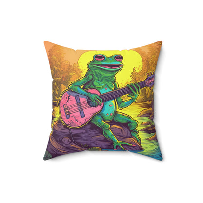 Pink Guitar Swamo Frog Outdoor Adventure Music Graphic Spun Polyester Square Pillow