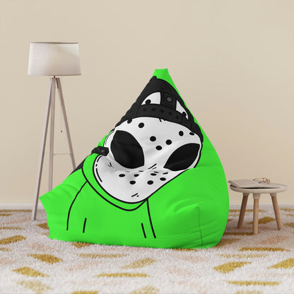 White Hockey Mask Green Alien Visitor Hockey Bean Bag Chair Cover