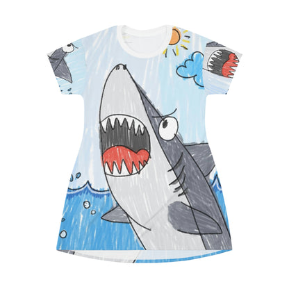 Shark Jaw Teeth Attack Ocean Sea Creature All Over Print T-Shirt Dress