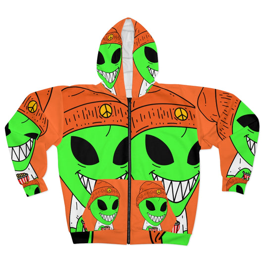 Snack Popcorn Alien Visitor AOP Unisex Zip Hoodie