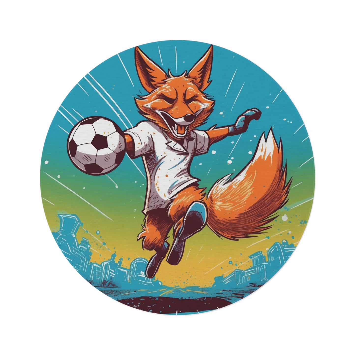 Fox Soccer Athletic Sport Anime Graphic Round Rug