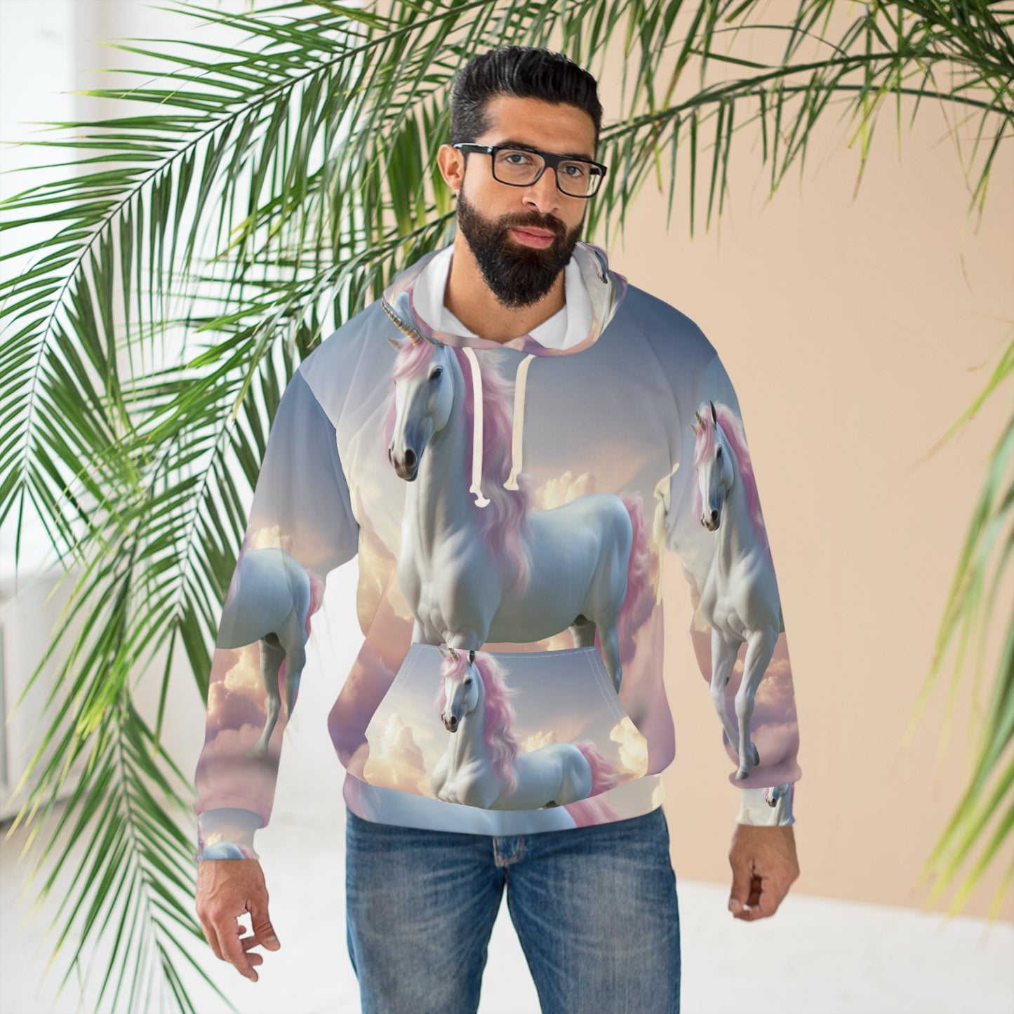 Unicorn &amp; Rainbow Artwork - Sudadera con capucha unisex con diseño en colores pastel caprichoso (AOP)