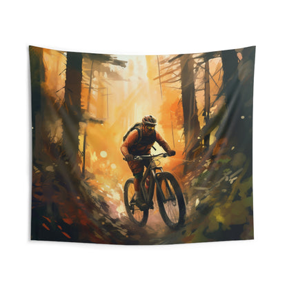 Mountain Bike Adventure - Forest Trail Graphic Indoor Wall Tapestries