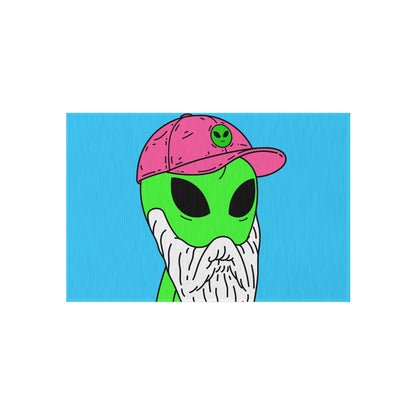 Bearded Green Visitor Pink Alien Hat Cartoon Comic Outdoor Rug