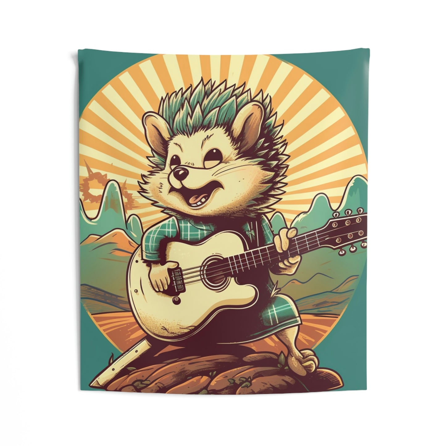 Hedgehog Old Style Classic Guitarist Digital Design Indoor Wall Tapestries