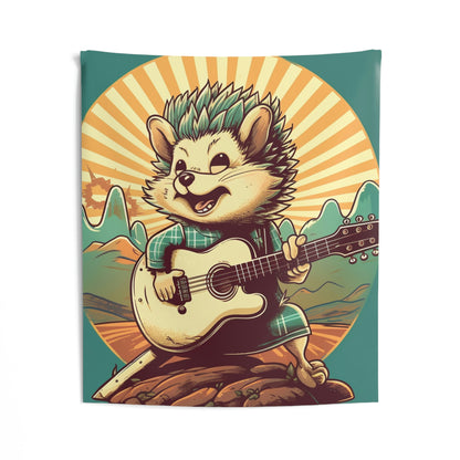 Hedgehog Old Style Classic Guitarist Digital Design Indoor Wall Tapestries