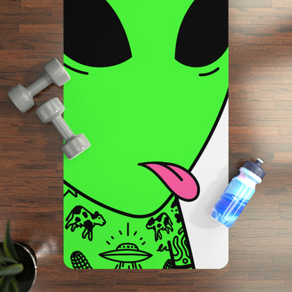 Pink Tongue Peace Hat Alien Tattoos UFO Space Extraterrestrial Visitor Rubber Yoga Mat