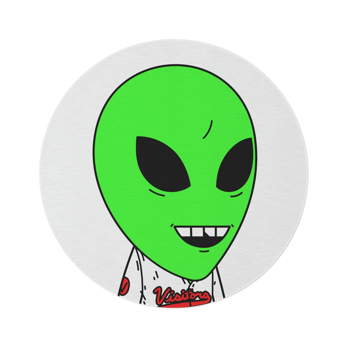 Visi Jersey Chipped Tooth Large Smile Face Green Alien Visitor Round Rug - Visitor751