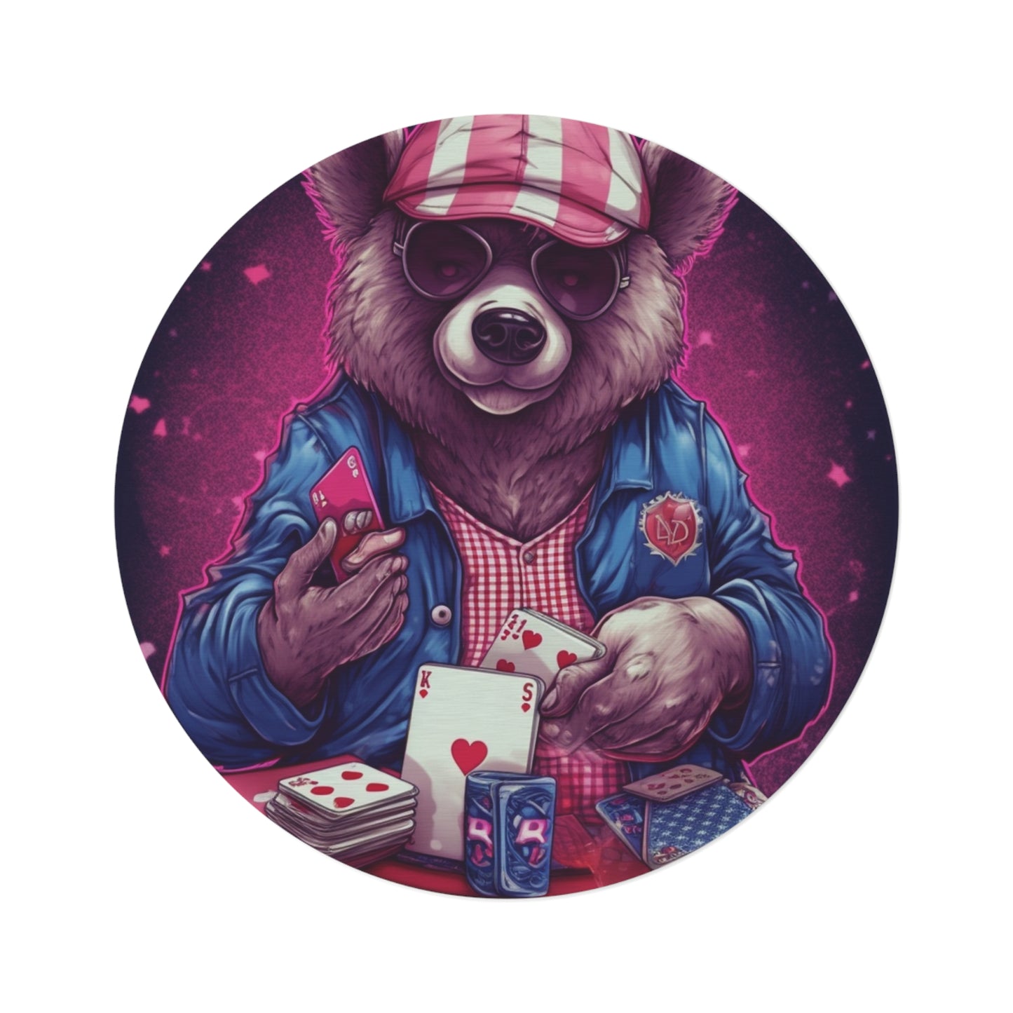 Patriotic Bear Playing Poker: A Winning Hand 4th of July Celebration Round Rug