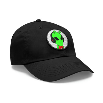 Alien Music Headphone Podcast Character Visitor Dad Hat with Leather Patch (Round)