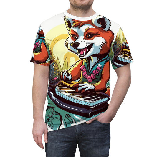 Red Panda Keyboard Music Piano Graphic Camiseta unisex cortada y cosida (AOP) 