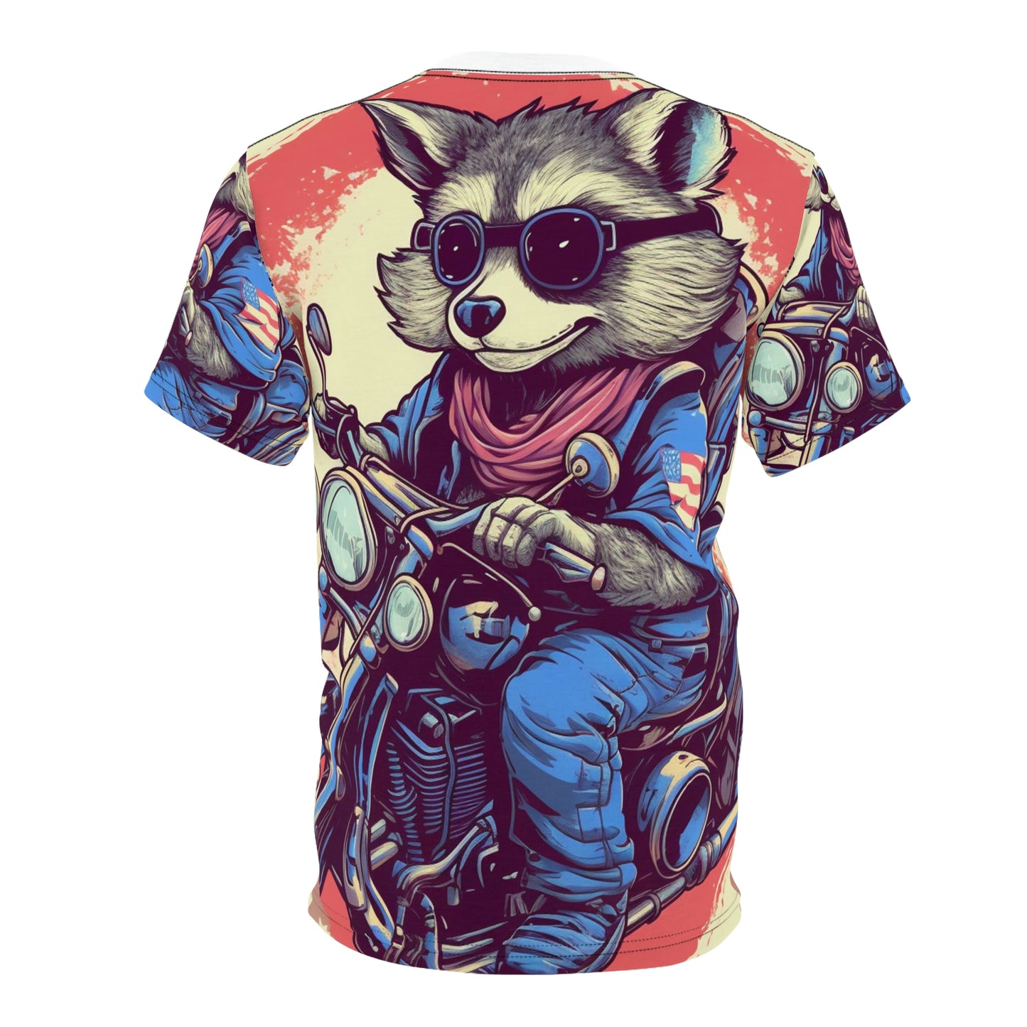 Patriotic Biker Raccoon Rider USA Style Animal Unisex Cut & Sew Tee (AOP)