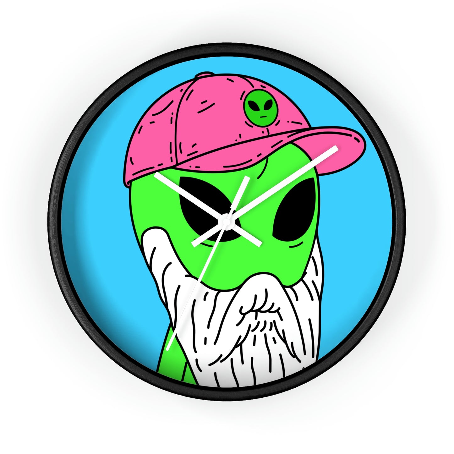 Beard Visitor Pink Hat Alien Cartoon Comic Wall clock