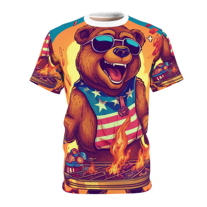 Grill Like a Patriot: Celebrate 4th of July with Patriotic Bear's Culinary Chef Unisex Cut & Sew Tee (AOP)