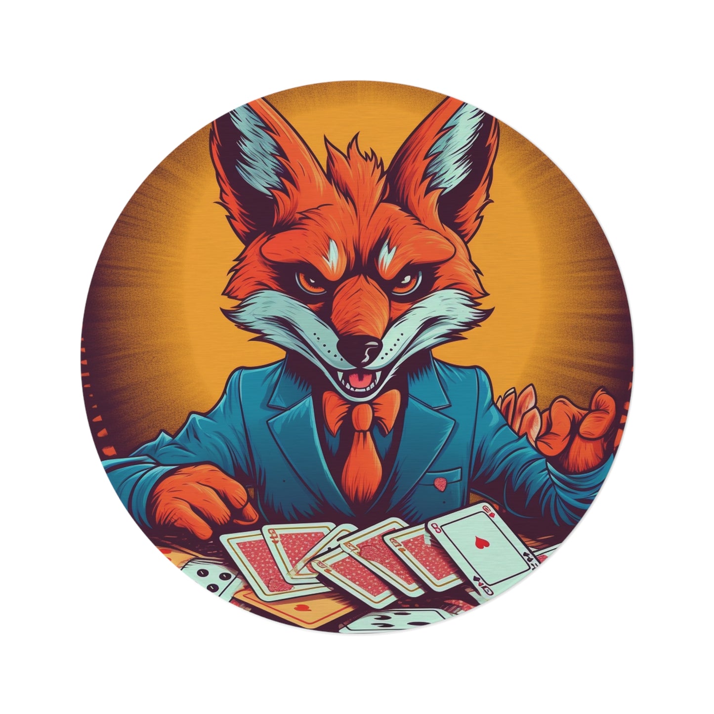 Fox Poker Animal Star Player Game Graphic Round Rug