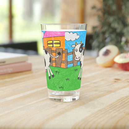 Vaso de pinta con personaje de animales de Cow Moo Farm Barn, 16 oz