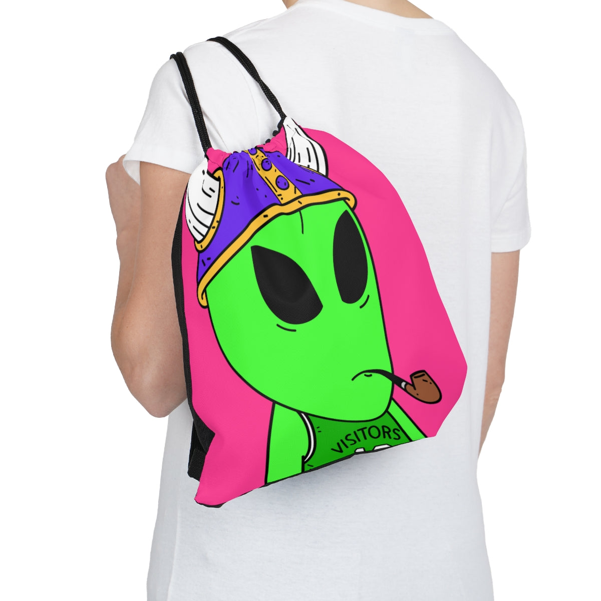 Green Visi Jersey Purple Viking Helmet Pipe Alien Visitor Outdoor Drawstring Bag