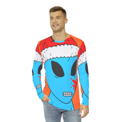 Santa Hat Alien Christmas Season Blue Blood Visitor Men's Long Sleeve AOP Shirt