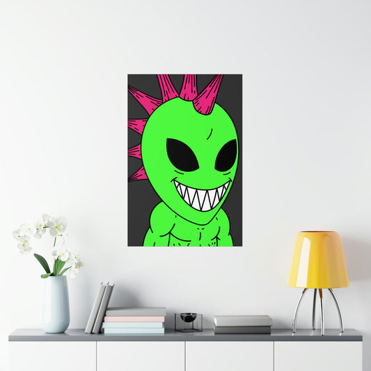 Spiked Pink Hair Muscle Alien Visitor Premium Matte Vertical Posters