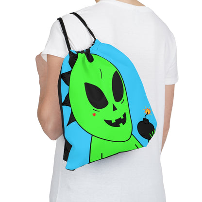 Green Alien Black Spiked Hair Pumkin Face Bomb Visitor Outdoor Drawstring Bag