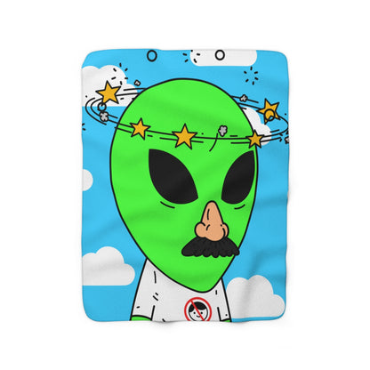 Alien Green Star Head Fake Nose Mustache Imposter Anti Human Visitor Sherpa Fleece Blanket