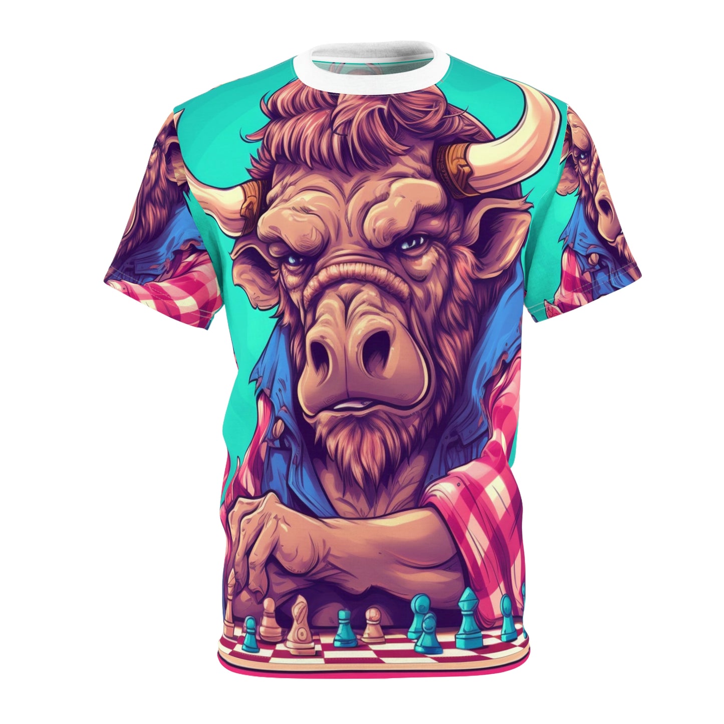 Chess Game Champ Master Bison Buffalo Style Unisex Cut & Sew Tee (AOP)