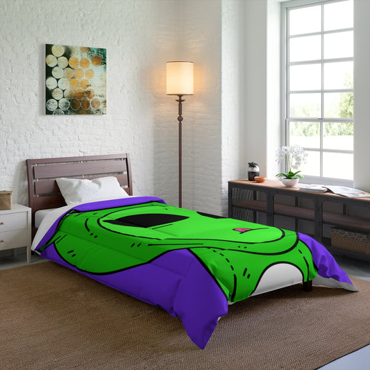 Green KekFrog Alien Space Character Cartoon Pink Tongue Visitor Bed Comforter