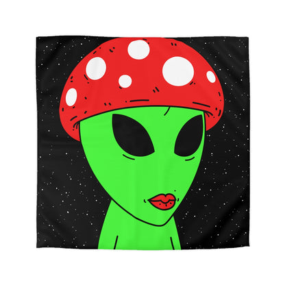 Mushroom Head Green Alien Visitor w/ Red Lips Microfiber Duvet Cover