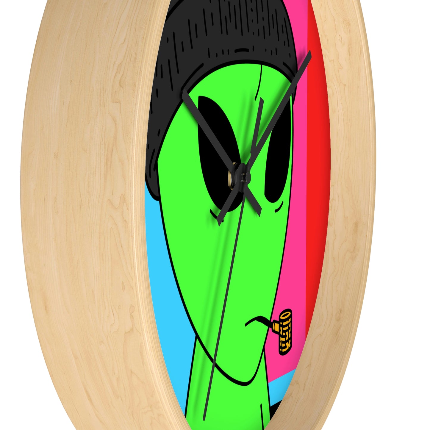 Pipe Smoking Green Alien Black Beanie Wall clock