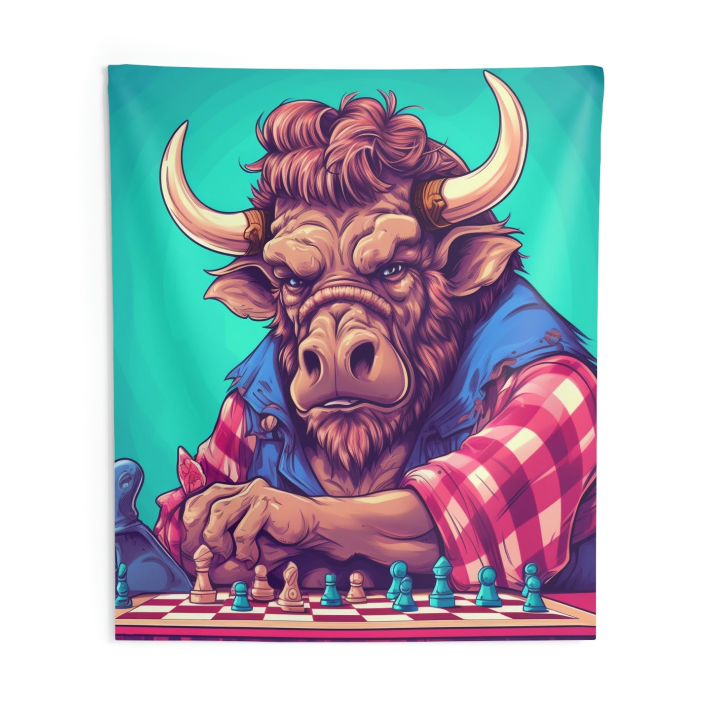 Chess Game Champ Master Bison Buffalo Style Indoor Wall Tapestries