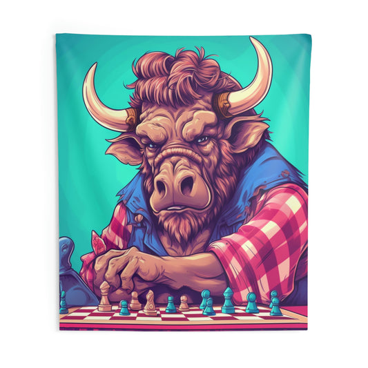 Chess Game Champ Master Bison Buffalo Style Indoor Wall Tapestries