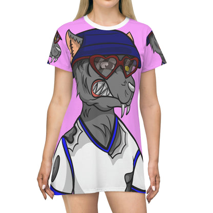 Vestido estilo camiseta con estampado integral de Valentine Wolf Heart Love 