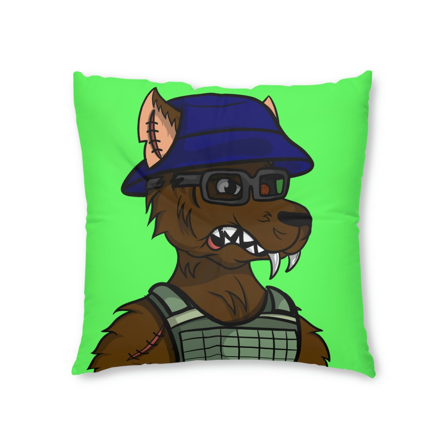 Military Wolf Army Cyborg Wolve Tufted Floor Pillow, Square