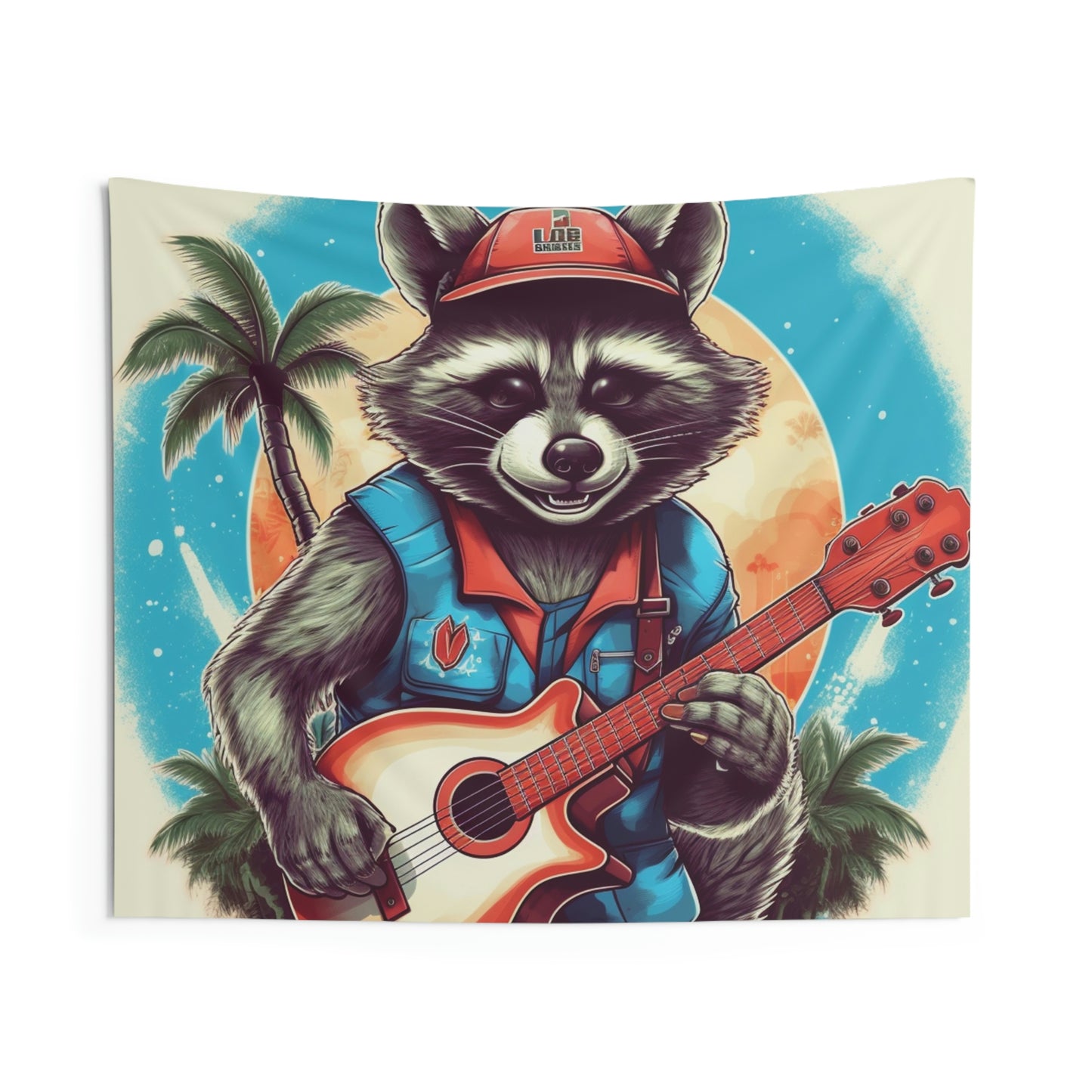 Ukelele tocando mapache - Tapices de pared para interiores con arte de isla musical de animales peludos 