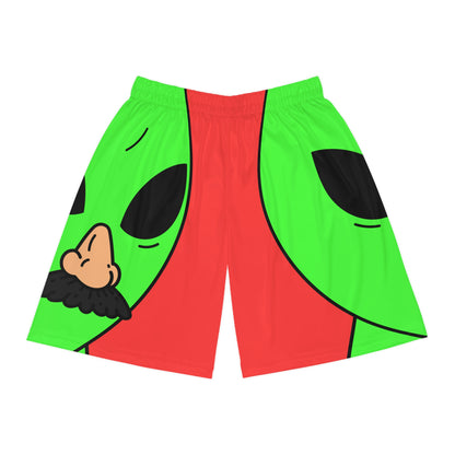 Fake Alien Human Mask Basketball Shorts (AOP)