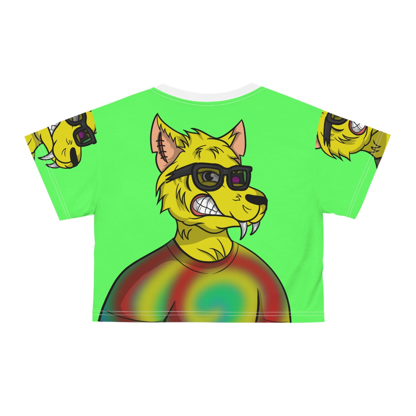 Wolve Cyborg Tie Dye Wolf Shirt Yellow Fur Cool Sun Glasses AOP Crop Tee