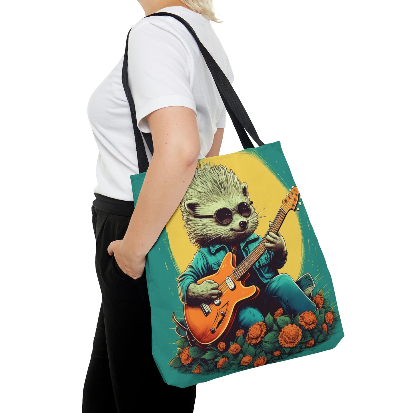 Hedgehog Rock Star Classic Animal Guitarist Graphic Tote Bag (AOP)