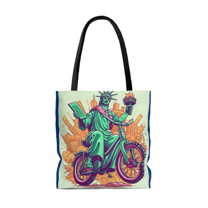 Statue of Liberty Cyclist Bike Rider American Graphic Tote Bag (AOP)