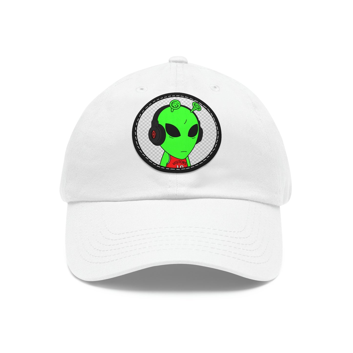 Alien Music Headphone Podcast Character Visitor Dad Hat with Leather Patch (Round)