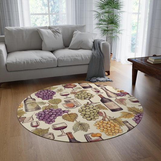 Wine Lovers Theme: Varieties of Wine, Grapes & Vineyards Design Round Rug