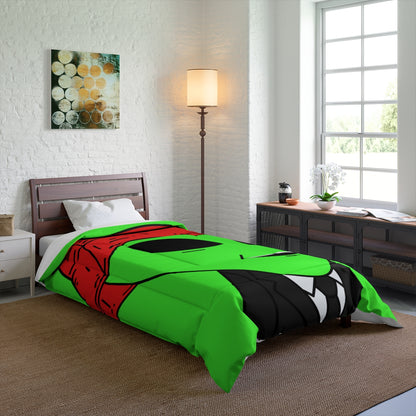 Extra Green Alien Black Suit Business Visitor Red Visi Hat Chipped Tooth Smile Bed Comforter