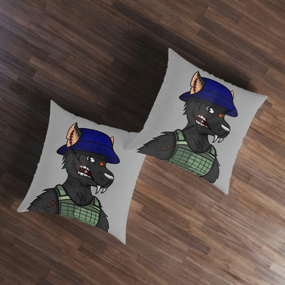 Army Black Wolf Cyborg Werewolve Tufted Floor Pillow, Square