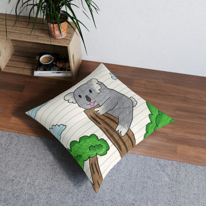 Koala Bear Animal Tree Climber Tufted Floor Pillow, Square