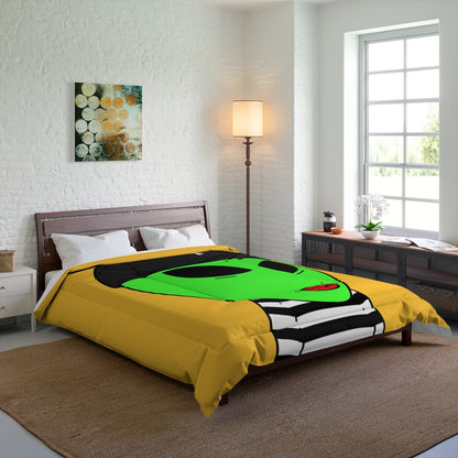 Black Striped Shirt Visitor Green Alien Black Cap V Bed Comforter