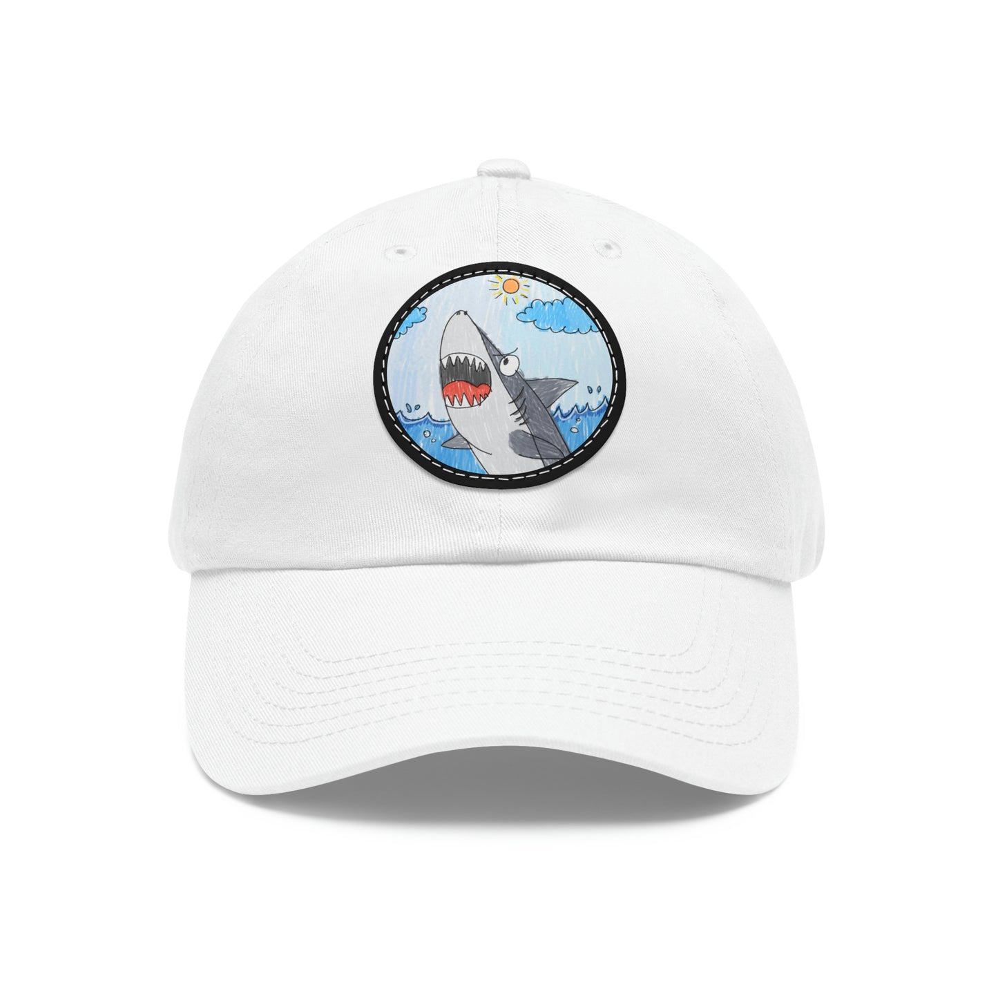 Shark Jaw Teeth Attack Ocean Sea Creature Dad Hat with Leather Patch (Round)