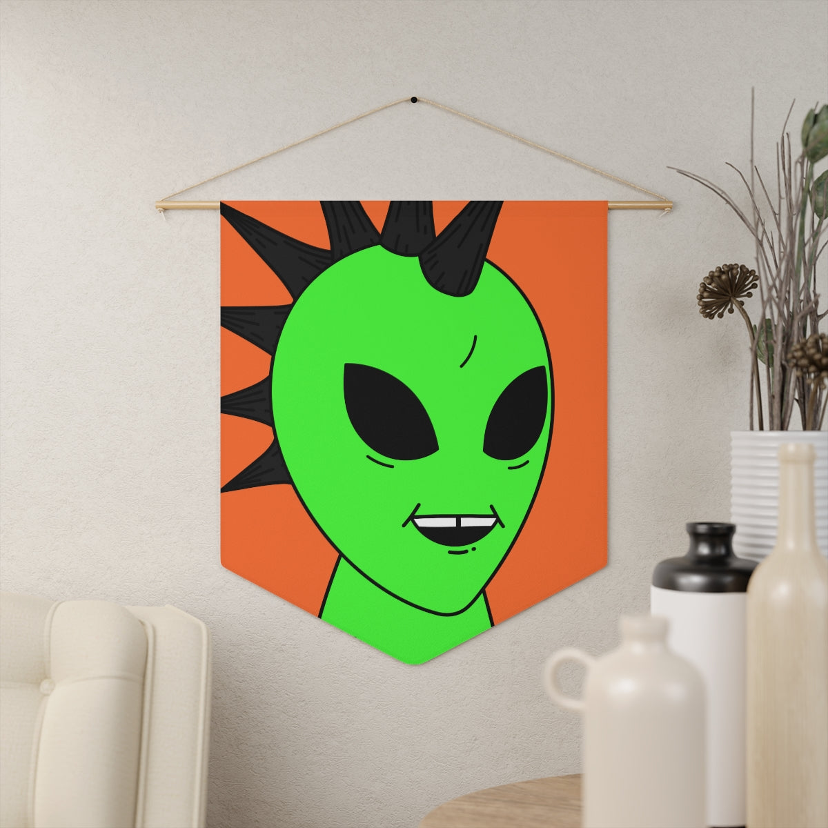 Black Hair Spiked Visitor Alien Pennant