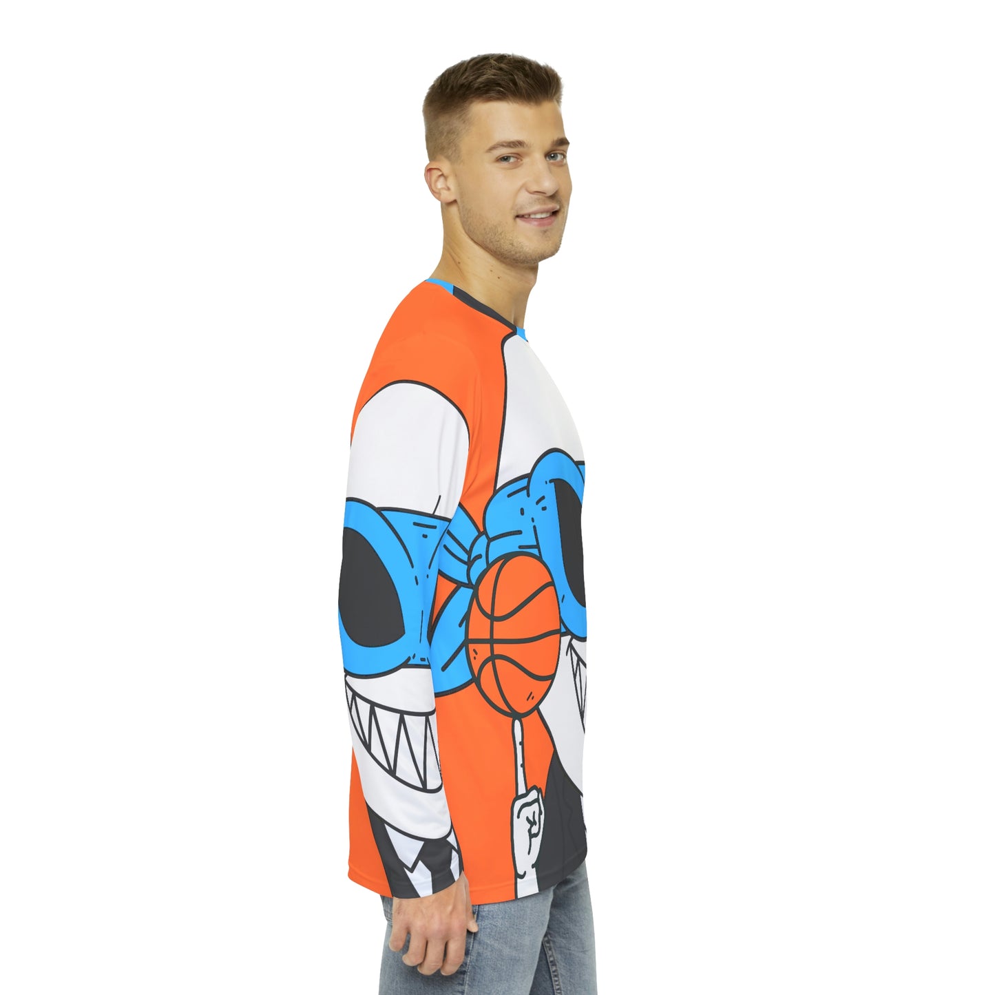 Alien BBall Sport Ninja Game Player Orange Basketball Men's Long Sleeve AOP Shirt