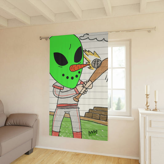 Baseball Veggie Visi Vegetable Visitor Alien Sport Window Curtains (1 Piece)