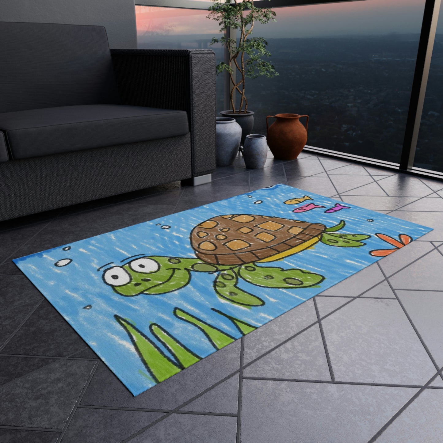 Sea Turtle Beach Sand Ocean Outdoor Rug